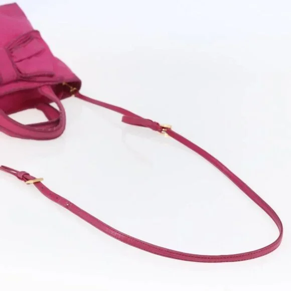 PRADA Hand Bag Nylon 2way Pink Gold Auth